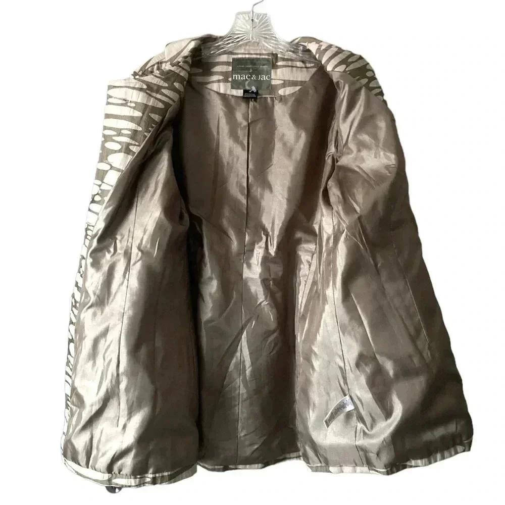 MAC & JAC* Sage & Ivory Animal Print Jacket Peplum Style 3/4 Puffy Sleeves Sz 10 - Picture 4 of 10